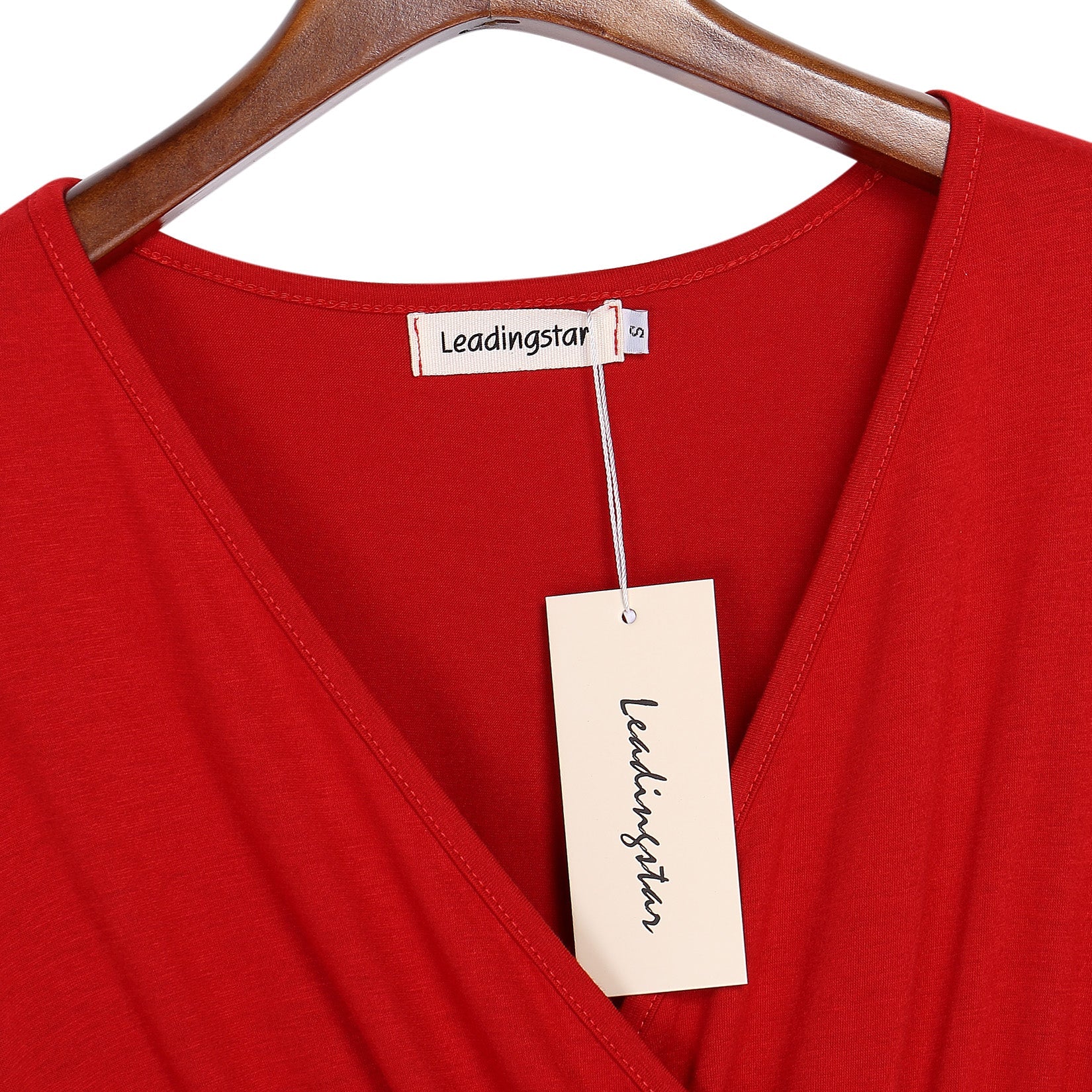 YESFASHION Women V-Neck A-Line Solid Plain Party Casual Mini Dress Red