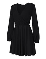 YESFASHION Women V-Neck A-Line Solid Plain Party Casual Mini Dress