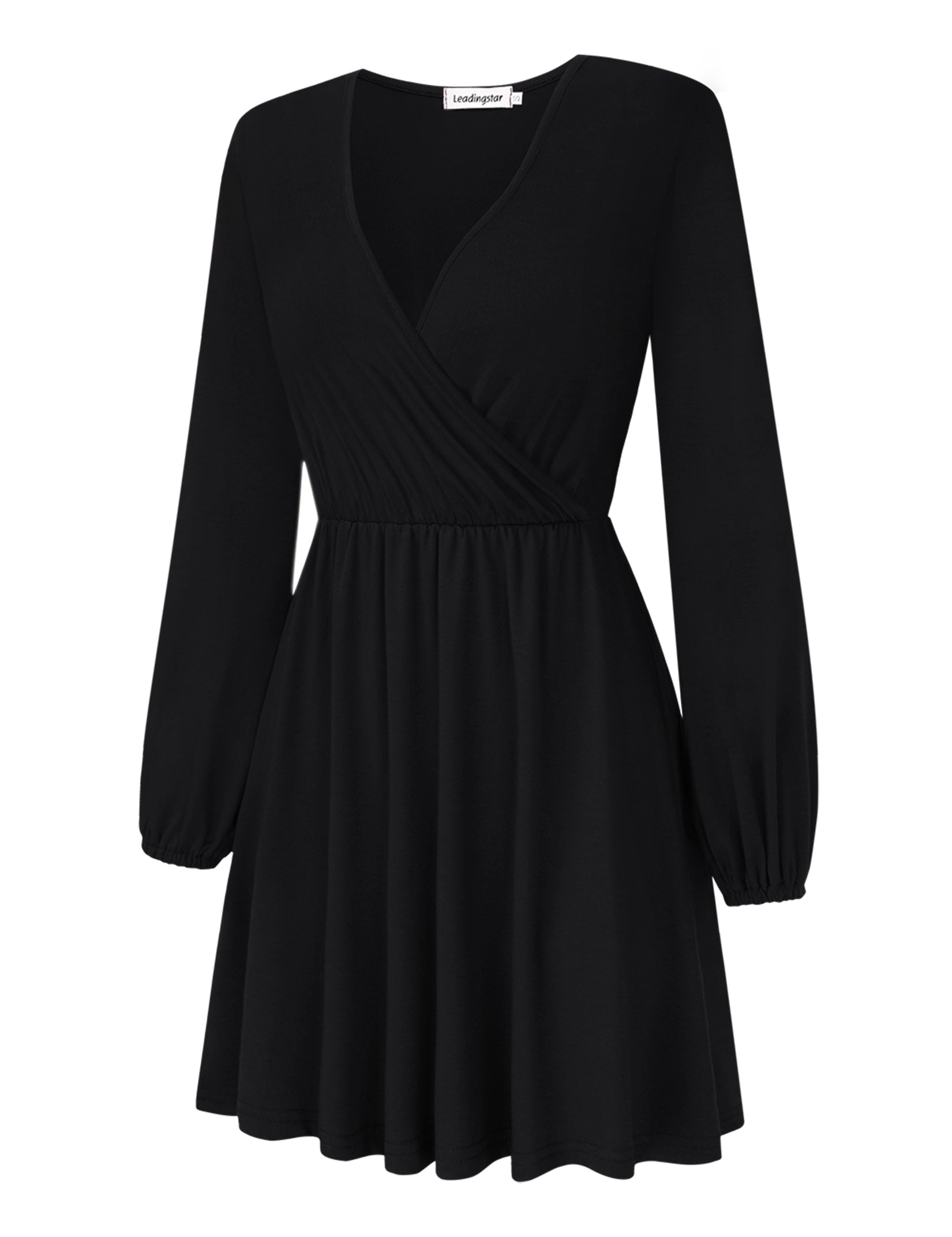 YESFASHION Women V-Neck A-Line Solid Plain Party Casual Mini Dress