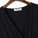 YESFASHION Women V-Neck A-Line Solid Plain Party Casual Mini Dress