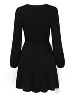 YESFASHION Women V-Neck A-Line Solid Plain Party Casual Mini Dress