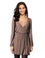 YESFASHION Women V-Neck A-Line Solid Plain Party Casual Mini Dress Blue Green