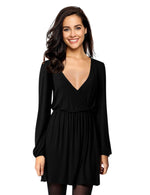 YESFASHION Women V-Neck A-Line Solid Plain Party Casual Mini Dress Blue