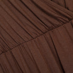 YESFASHION Women V-Neck A-Line Solid Plain Party Casual Mini Dress Brown