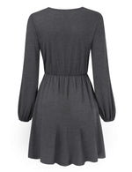 YESFASHION Women V-Neck A-Line Solid Plain Party Casual Mini Dress Grey