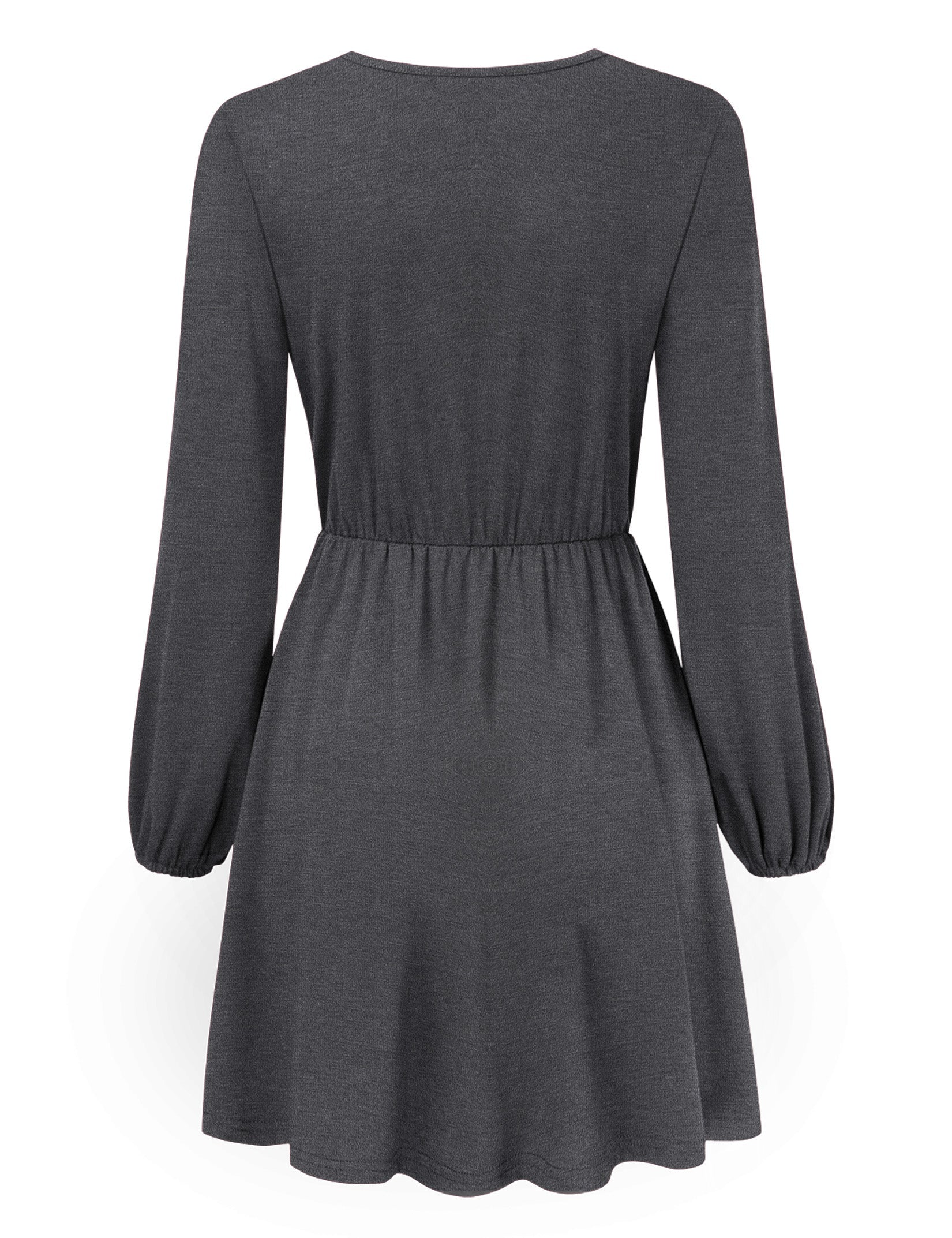 YESFASHION Women V-Neck A-Line Solid Plain Party Casual Mini Dress Grey