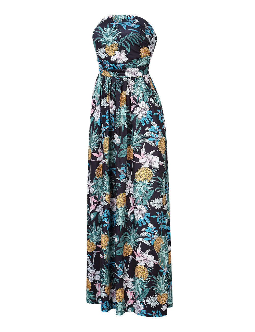YESFASHION Women's Strapless Graceful Floral Party Maxi Long Dress Pineapple flower