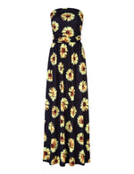 YESFASHION Women's Strapless Graceful Floral Party Maxi Long Dress Black