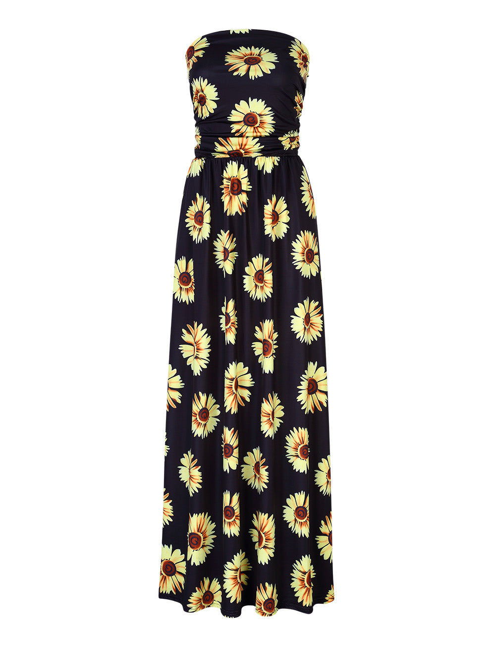 YESFASHION Women's Strapless Graceful Floral Party Maxi Long Dress Black