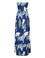 YESFASHION Women's Strapless Graceful Floral Party Maxi Long Dress Navy Blue