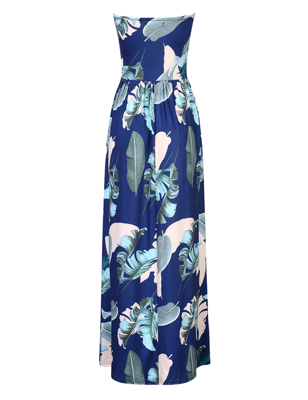 YESFASHION Women's Strapless Graceful Floral Party Maxi Long Dress Navy Blue