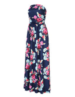 YESFASHION Women's Strapless Graceful Floral Party Maxi Long Dress Dark Blue