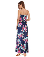YESFASHION Women's Strapless Graceful Floral Party Maxi Long Dress Dark Blue