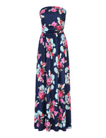 YESFASHION Women's Strapless Graceful Floral Party Maxi Long Dress Dark Blue
