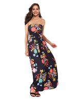 YESFASHION Women's Strapless Graceful Floral Party Maxi Long Dress Canna Black
