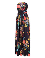 YESFASHION Women's Strapless Graceful Floral Party Maxi Long Dress Canna Black