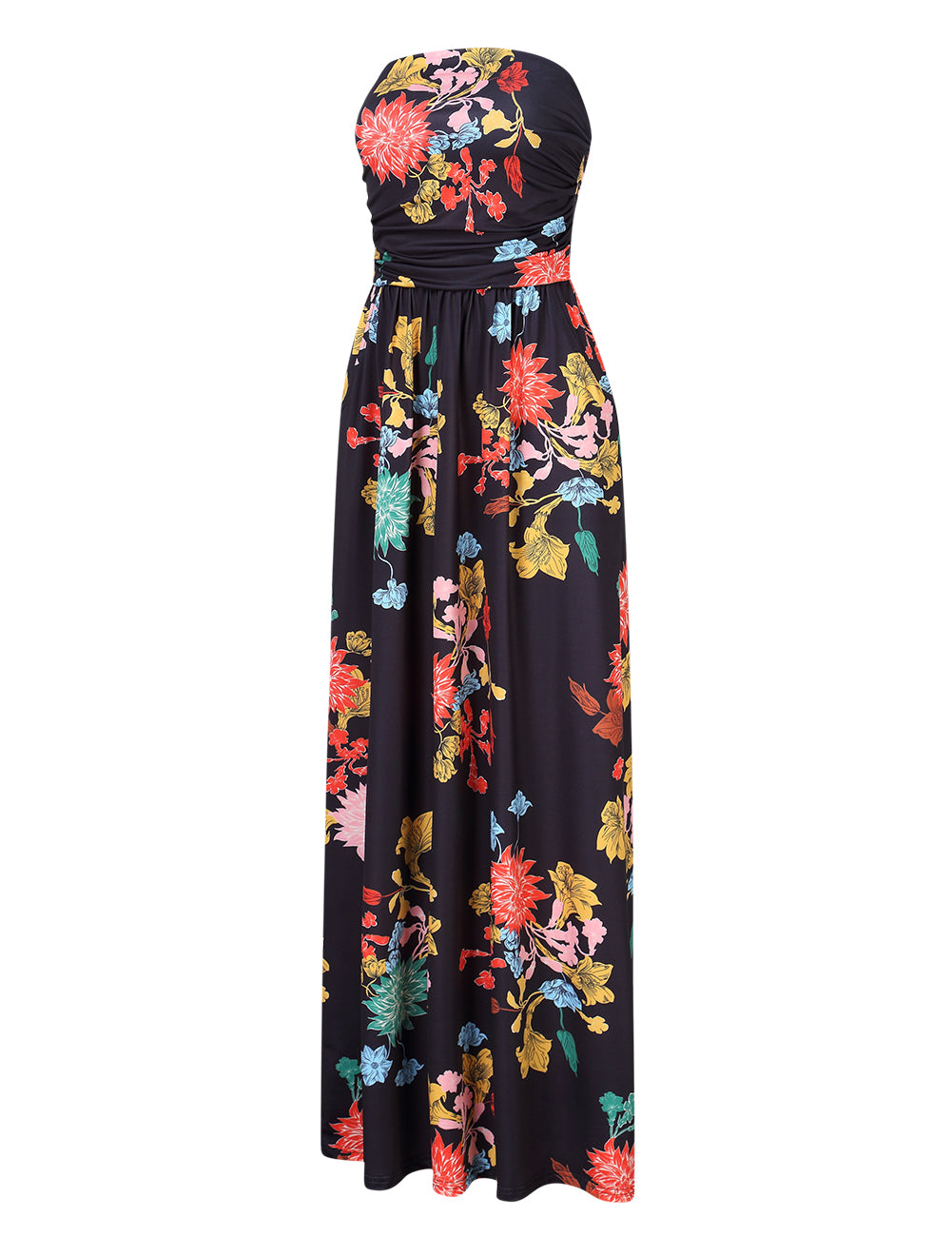 YESFASHION Women's Strapless Graceful Floral Party Maxi Long Dress Canna Black