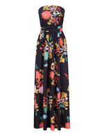 YESFASHION Women's Strapless Graceful Floral Party Maxi Long Dress Canna Black