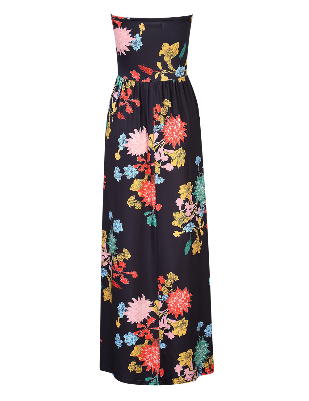 YESFASHION Women's Strapless Graceful Floral Party Maxi Long Dress Canna Black