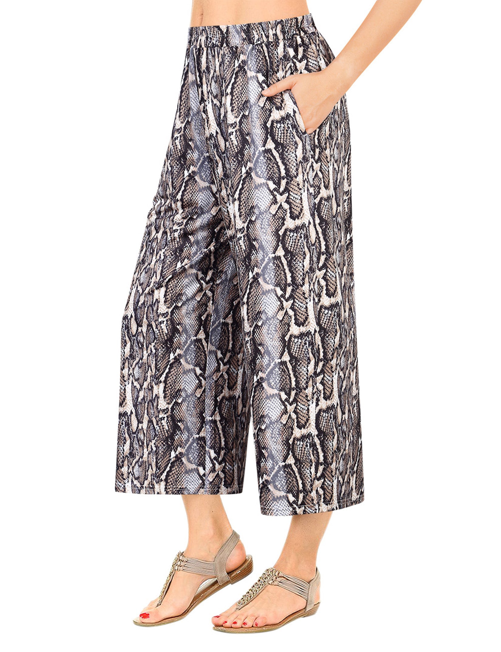 GLORYSUNSHINE Women's Elastic Waist Solid Wide Leg Pants Khaki