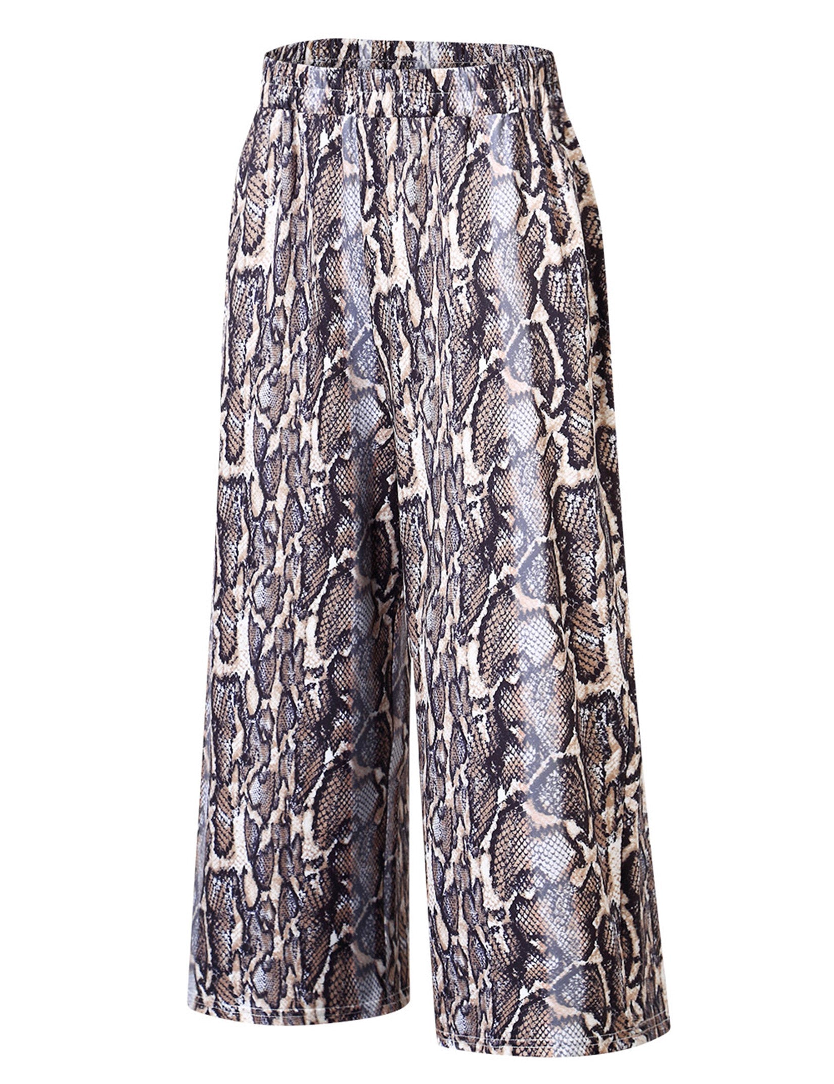 GLORYSUNSHINE Women's Elastic Waist Solid Wide Leg Pants Khaki