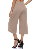 GLORYSUNSHINE Women's Elastic Waist Solid Wide Leg Pants Khaki