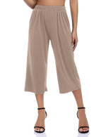 GLORYSUNSHINE Women's Elastic Waist Solid Wide Leg Pants Khaki