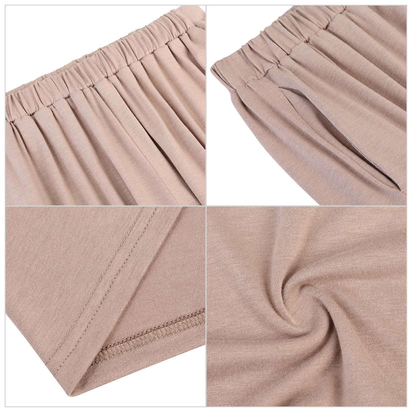 GLORYSUNSHINE Women's Elastic Waist Solid Wide Leg Pants Khaki