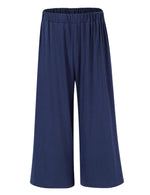 GLORYSUNSHINE Women's Elastic Waist Solid Wide Leg Pants Blue