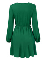 YESFASHION Women V-Neck Business Casual Party Mini Dress Green