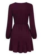 YESFASHION Women V-Neck Business Casual Party Mini Dress