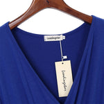 YESFASHION Women V-Neck Business Casual Party Mini Dress Dark Blue