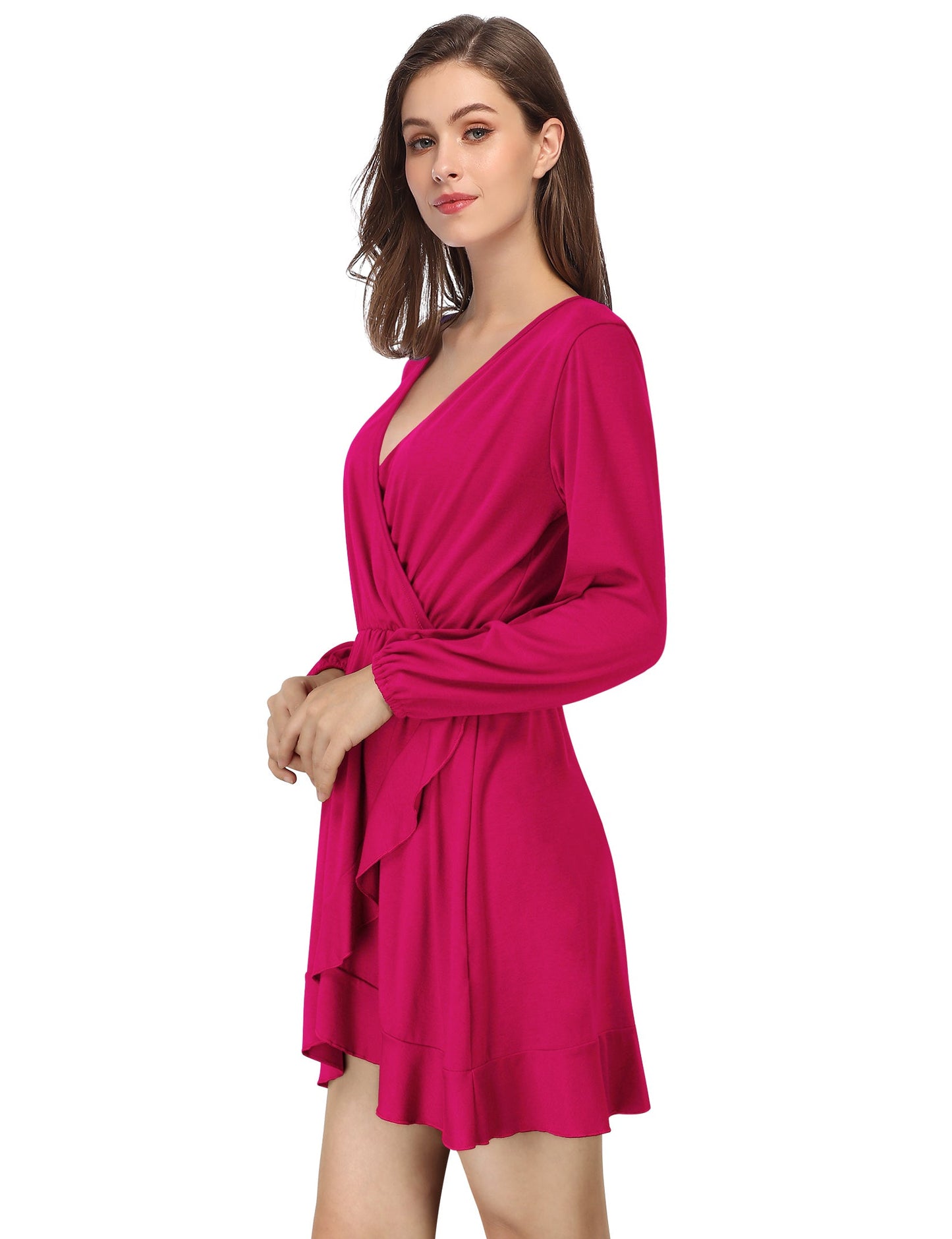 YESFASHION Women's Vneck A-Line Ruffles Cocktail Party Dress Pink