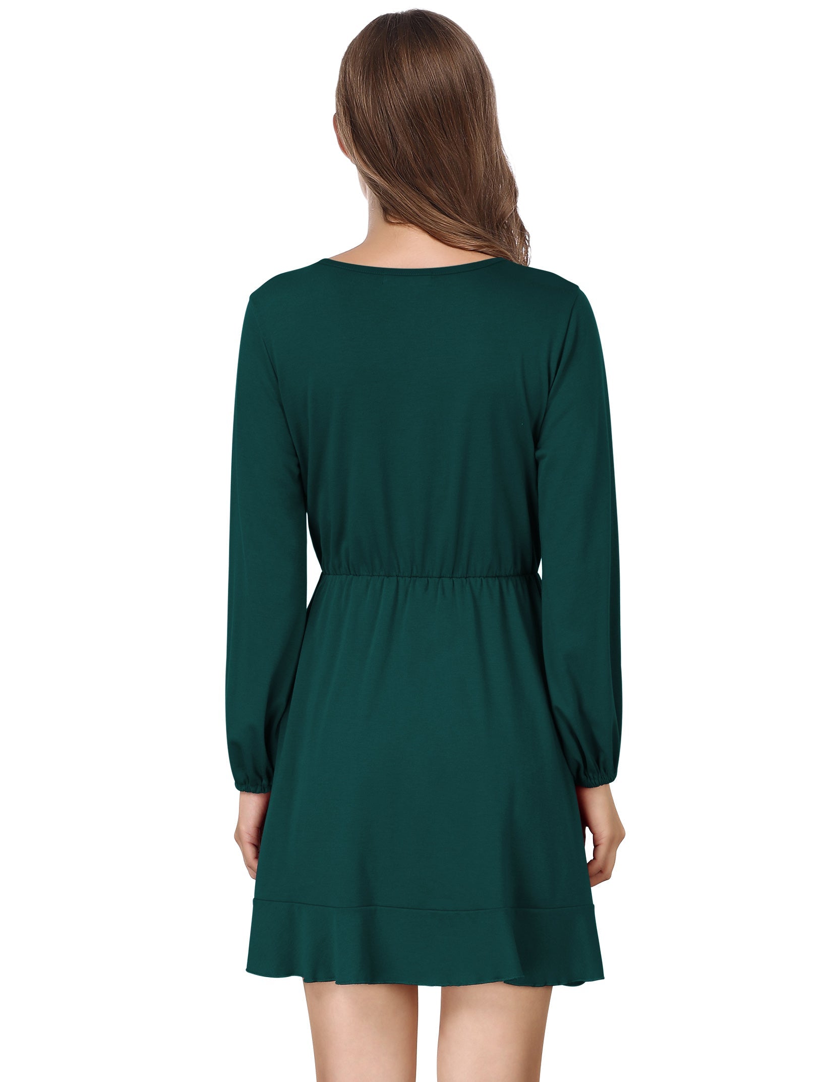 YESFASHION Women's Vneck A-Line Ruffles Cocktail Party Dress Green