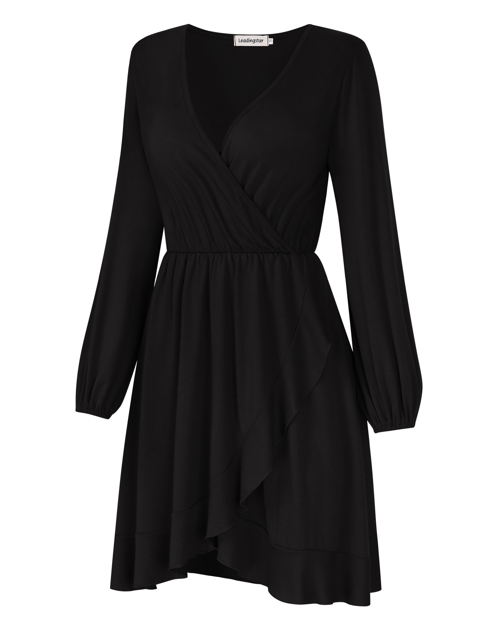 YESFASHION Women's Vneck A-Line Ruffles Cocktail Party Dress Black