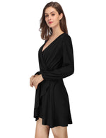 YESFASHION Women's Vneck A-Line Ruffles Cocktail Party Dress Black