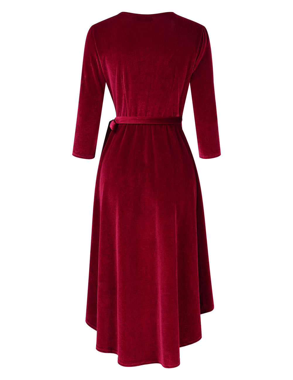 YESFASHION Women's Velvet V-Neck Long Sleeve Casual Party Dress Red