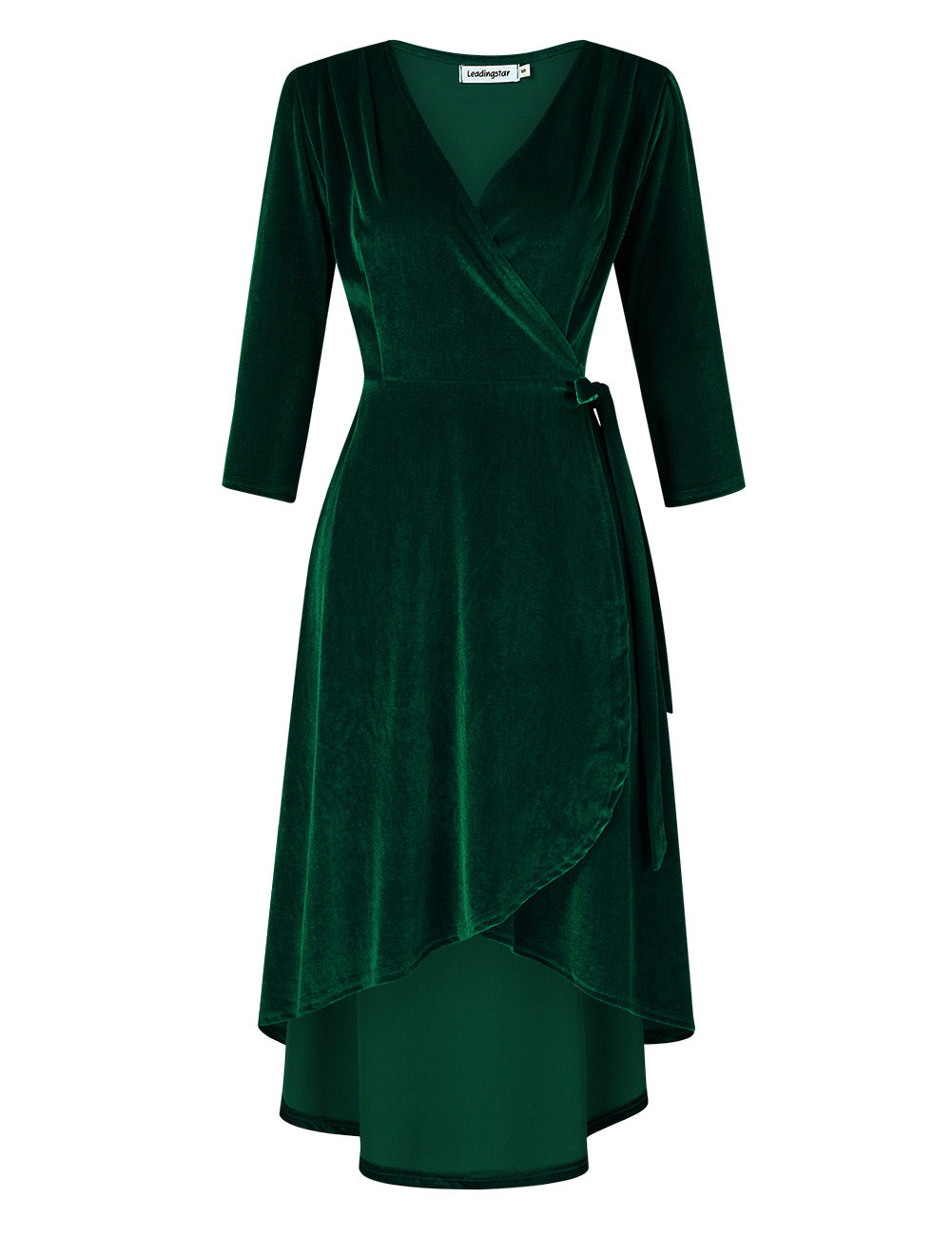 YESFASHION Women's Velvet V-Neck Long Sleeve Casual Party Dress Green