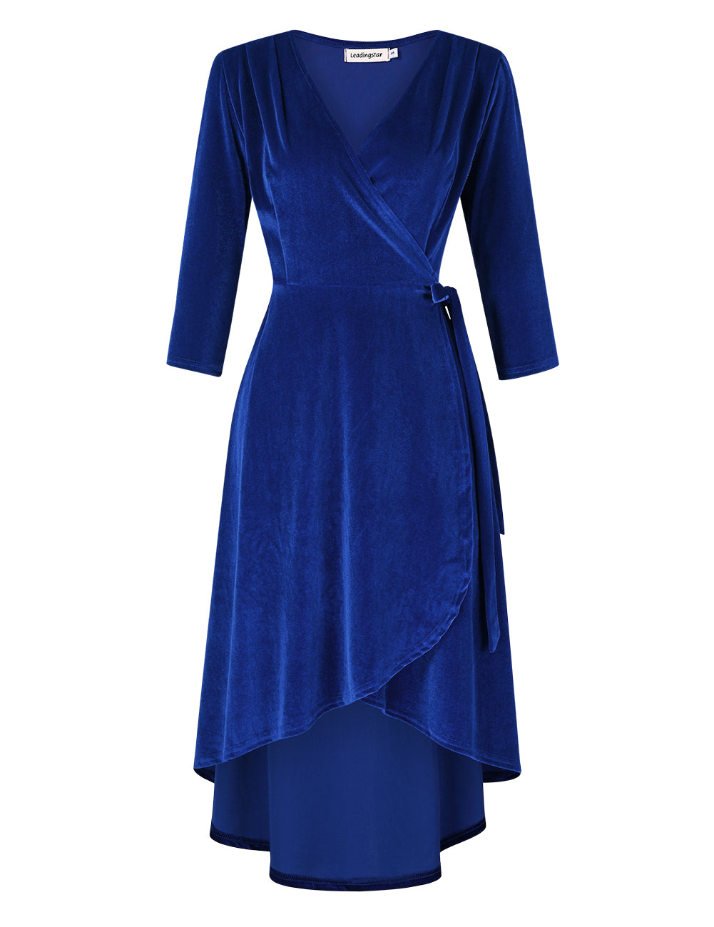 YESFASHION Women's Velvet V-Neck Long Sleeve Casual Party Dress Blue