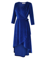 YESFASHION Women's Velvet V-Neck Long Sleeve Casual Party Dress Blue