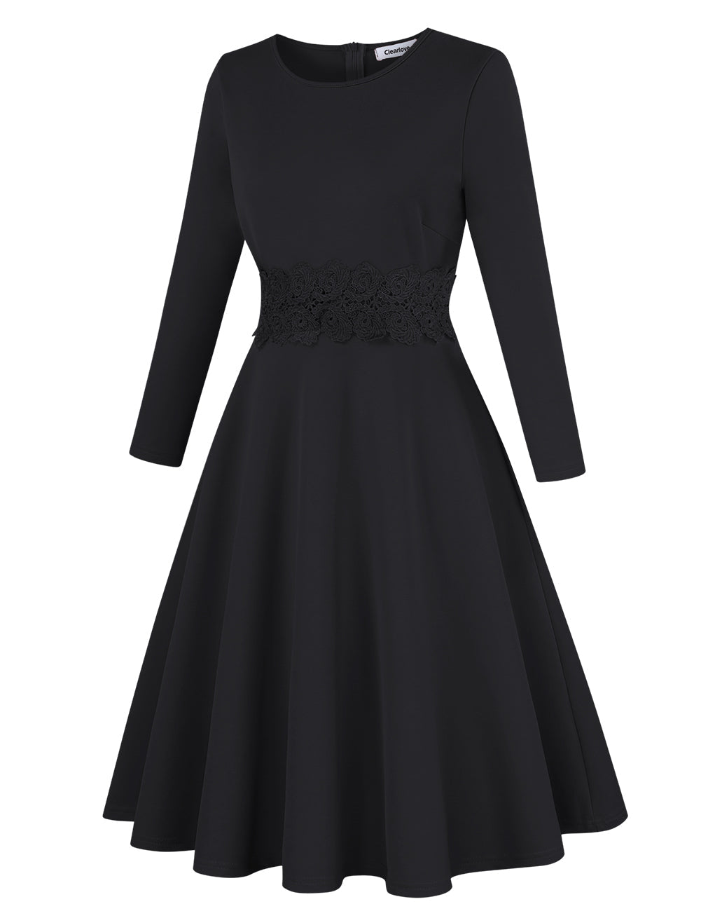 YESFASHION Ladies Cocktail Embroidered A-Line Dress Black