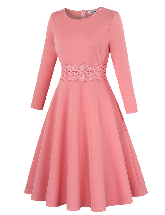 YESFASHION Ladies Cocktail Embroidered A-Line Dress Pink
