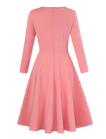 YESFASHION Ladies Cocktail Embroidered A-Line Dress Pink