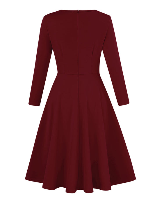 YESFASHION Ladies Cocktail Embroidered A-Line Dress Red