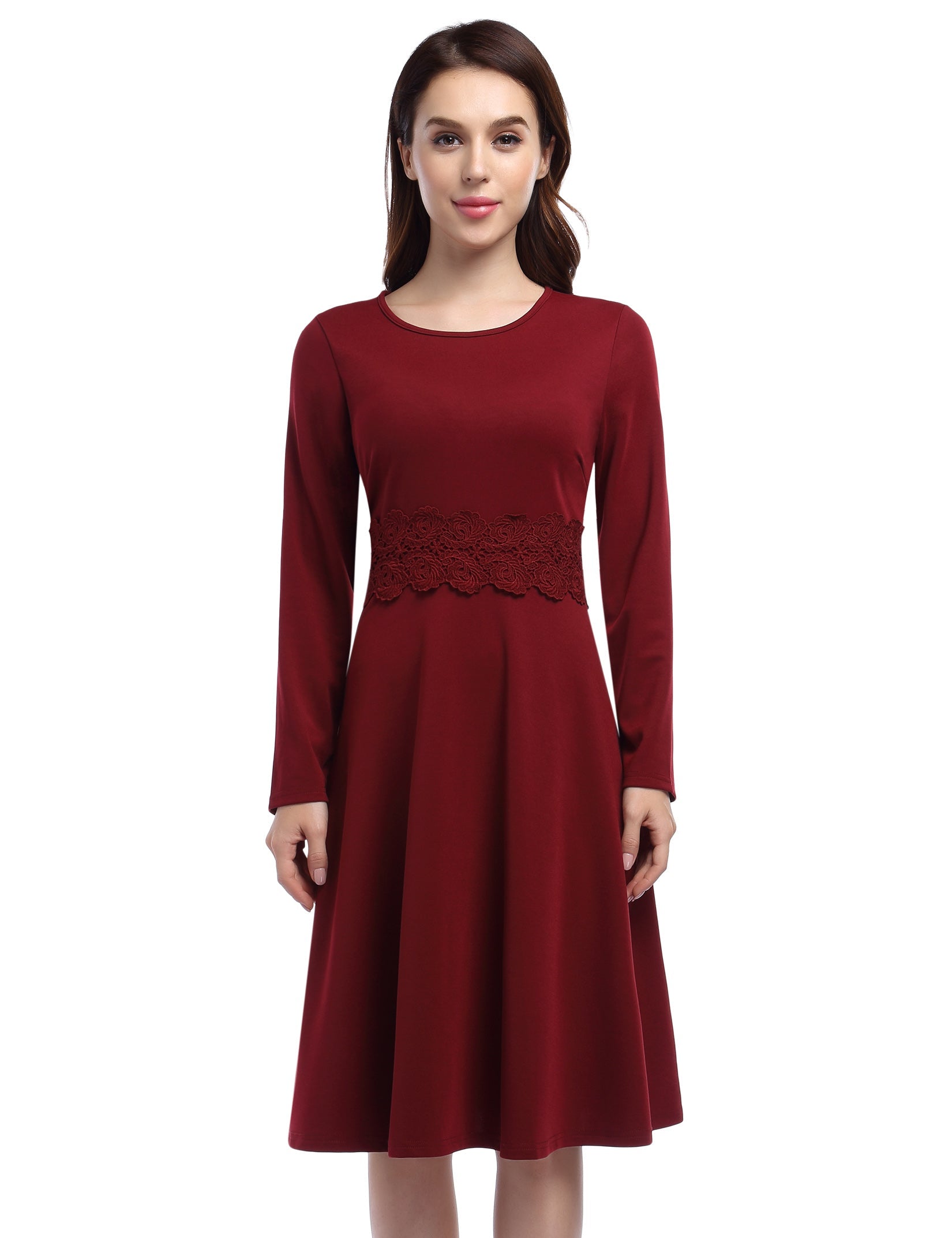 YESFASHION Ladies Cocktail Embroidered A-Line Dress Red