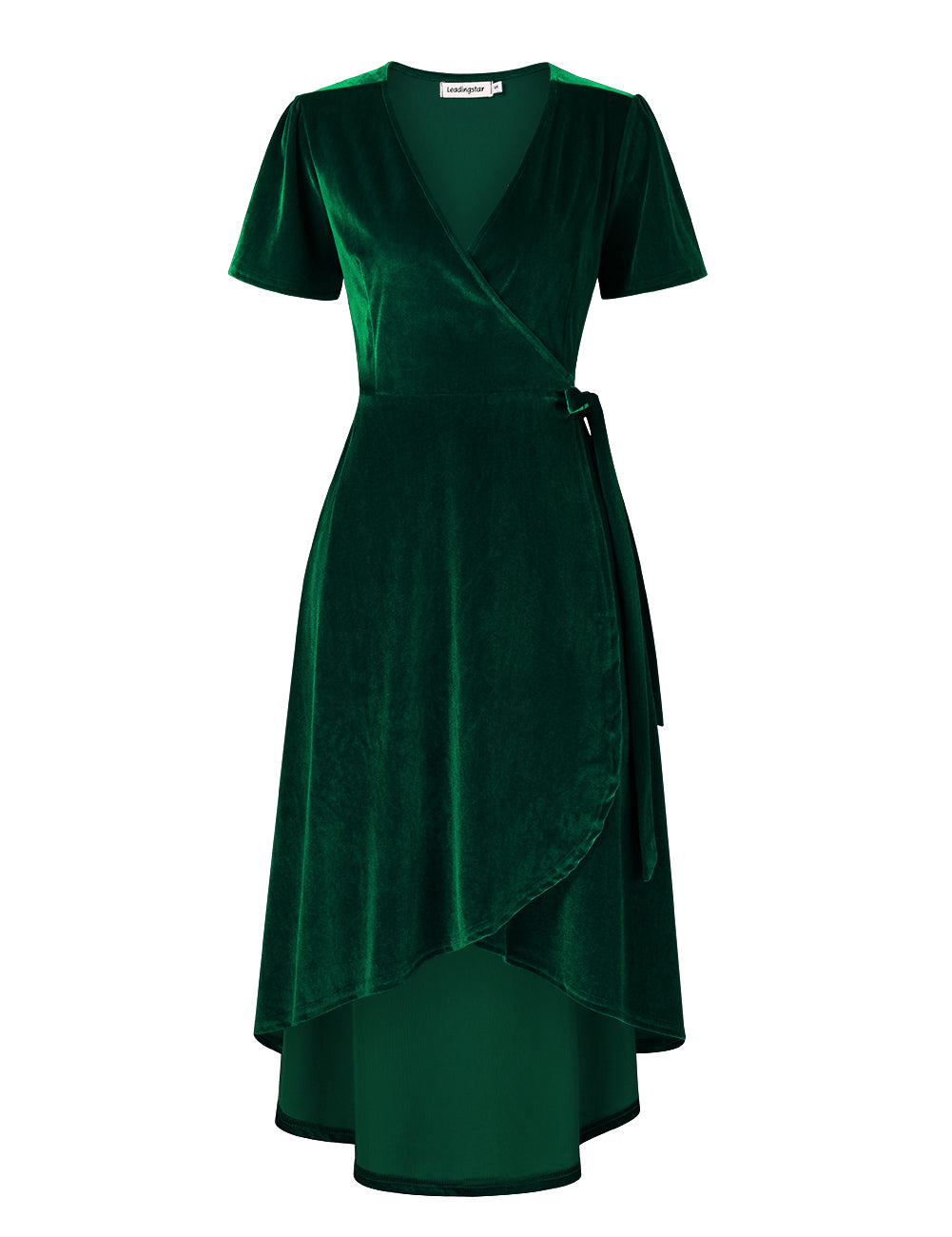 YESFASHION Women Velvet V-Neck Short Sleeve Empire Party Midi Dress