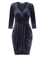 YESFASHION Women's Velvet Tulip Bodycon Party Dress Grey