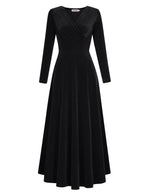 YESFASHION Women's V-Neck Velvet Smart Formal Party Maxi Dress