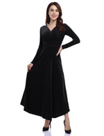 YESFASHION Women's V-Neck Velvet Smart Formal Party Maxi Dress