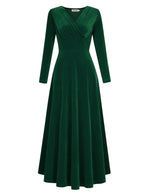YESFASHION Women's V-Neck Velvet Smart Formal Party Maxi Dress Green